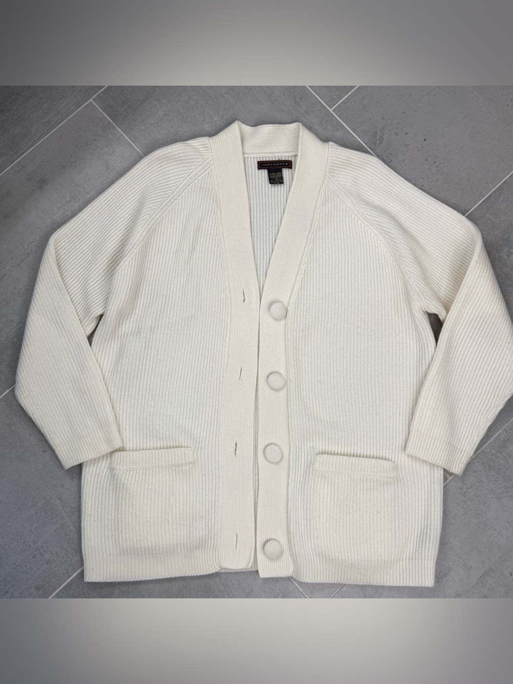 white 90s cardigan yarnworks size xl